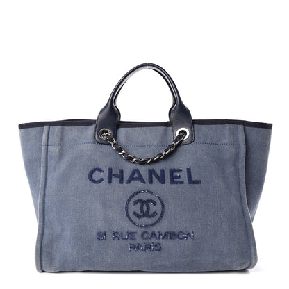 Chanel Canvas Sequin Large Deauville Tote Navy 1 of 10