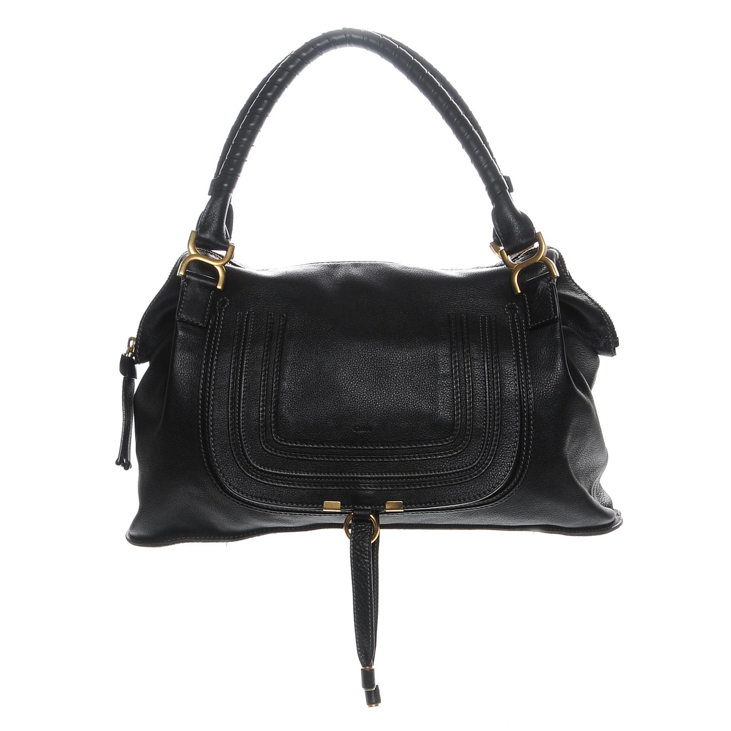 Calfskin Large Marcie Satchel Black