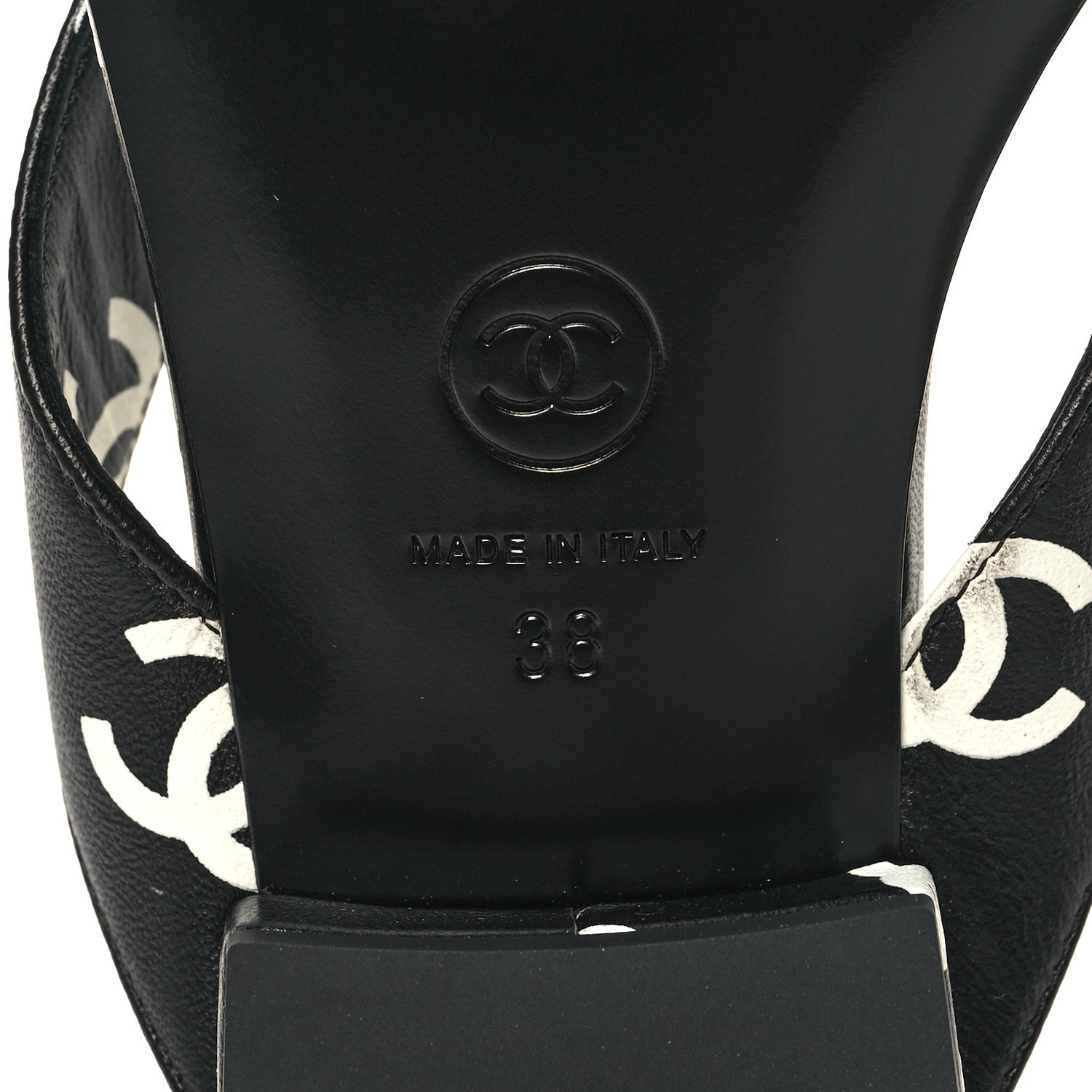 Chanel Lambskin Printed CC Thong Sandals 38 Black White 7 of 8