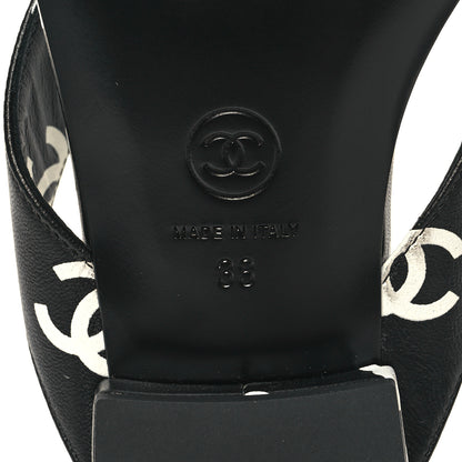 Chanel Lambskin Printed CC Thong Sandals 38 Black White 7 of 8