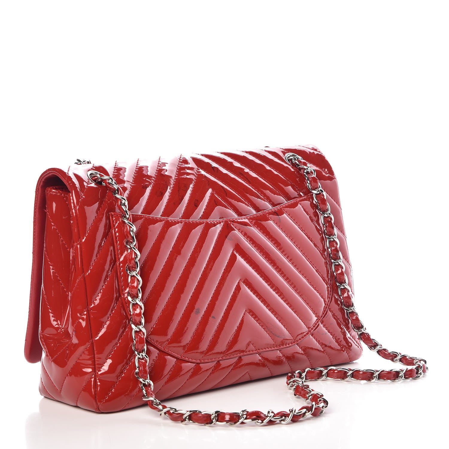 Chanel Patent Chevron Quilted Maxi Single Flap Red 3 of 15