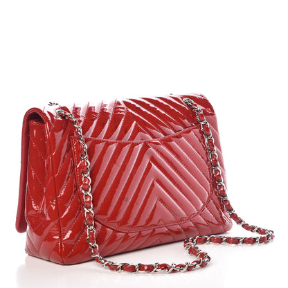 Chanel Patent Chevron Quilted Maxi Single Flap Red 3 of 15