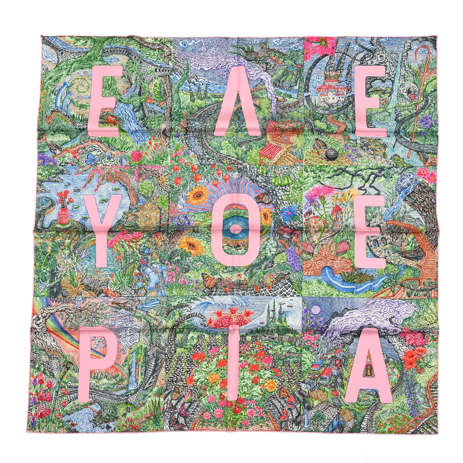 Hermes Silk Eleftheria Scarf 90 Vert Vif Rose Encre 1 of 4