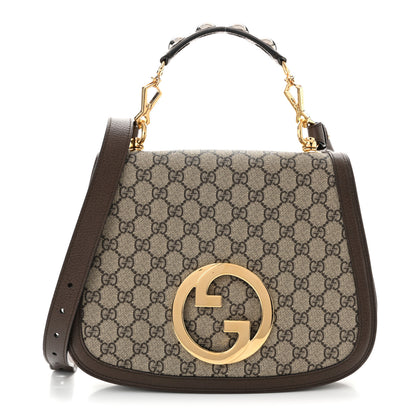 Gucci GG Supreme Monogram Textured Dollar Calfskin Web Medium Blondie Top Handle Shoulder Flap Bag Beige Ebony New Acero 1 of 10