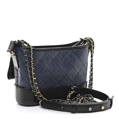 Chanel Aged Calfskin Quilted Small Gabrielle Hobo Navy Black 3 of 10