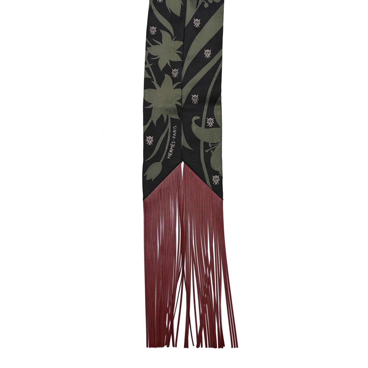 Silk Calfskin Bouquet Final Fringed Twilly Vert Loden Black