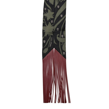 Hermes Silk Calfskin Bouquet Final Fringed Twilly Vert Loden Black 2 of 4