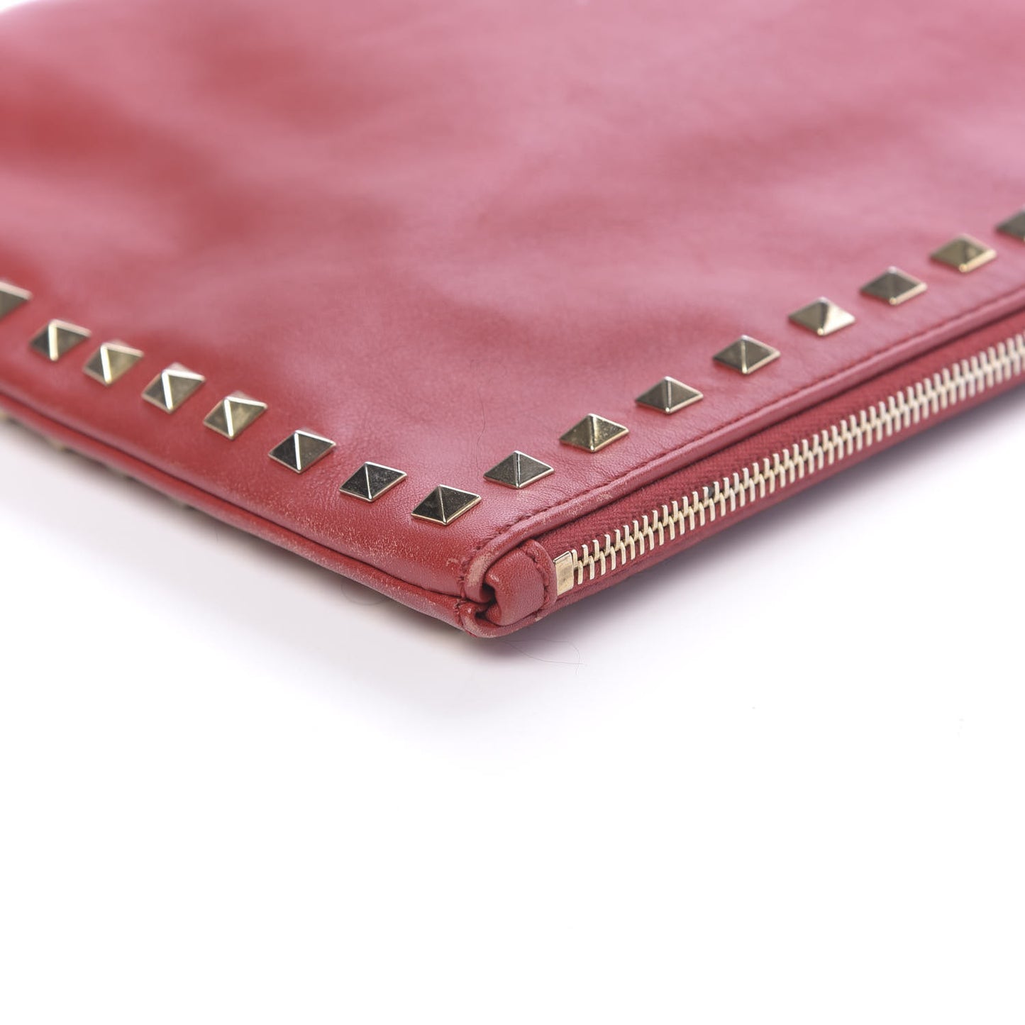Vitello Large Rockstud Zip Wristlet Pouch Rosso Valentino