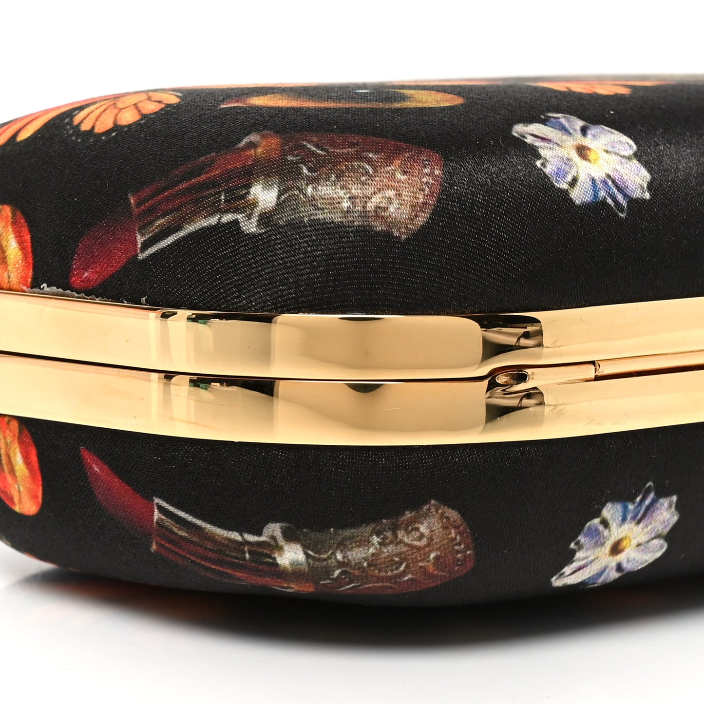 Silk Obsession Print Skull Knuckle Box Clutch Black