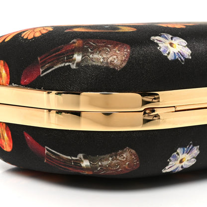 Alexander McQueen Silk Obsession Print Skull Knuckle Box Clutch Black 7 of 9
