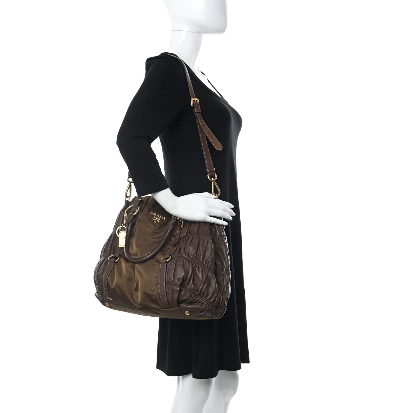 Tessuto Nylon Nappa Gaufre Satchel Rovere Brown