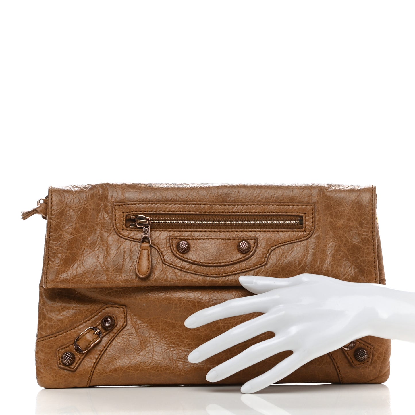 Agneau Giant 12 Gold Hardware Envelope Strap Clutch Cumin