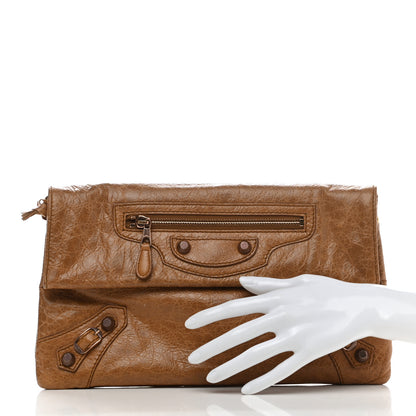 Balenciaga Agneau Giant 12 Gold Hardware Envelope Strap Clutch Cumin 2 of 9