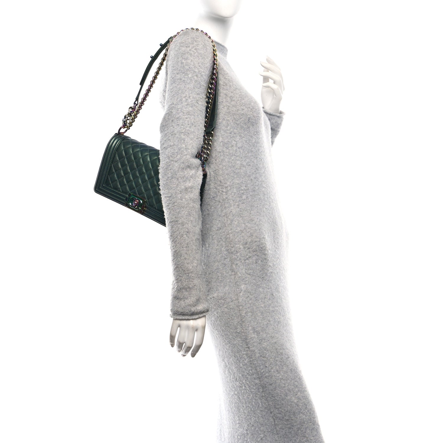 Chanel Iridescent Goatskin Quilted Medium Boy Flap Green 2 of 11