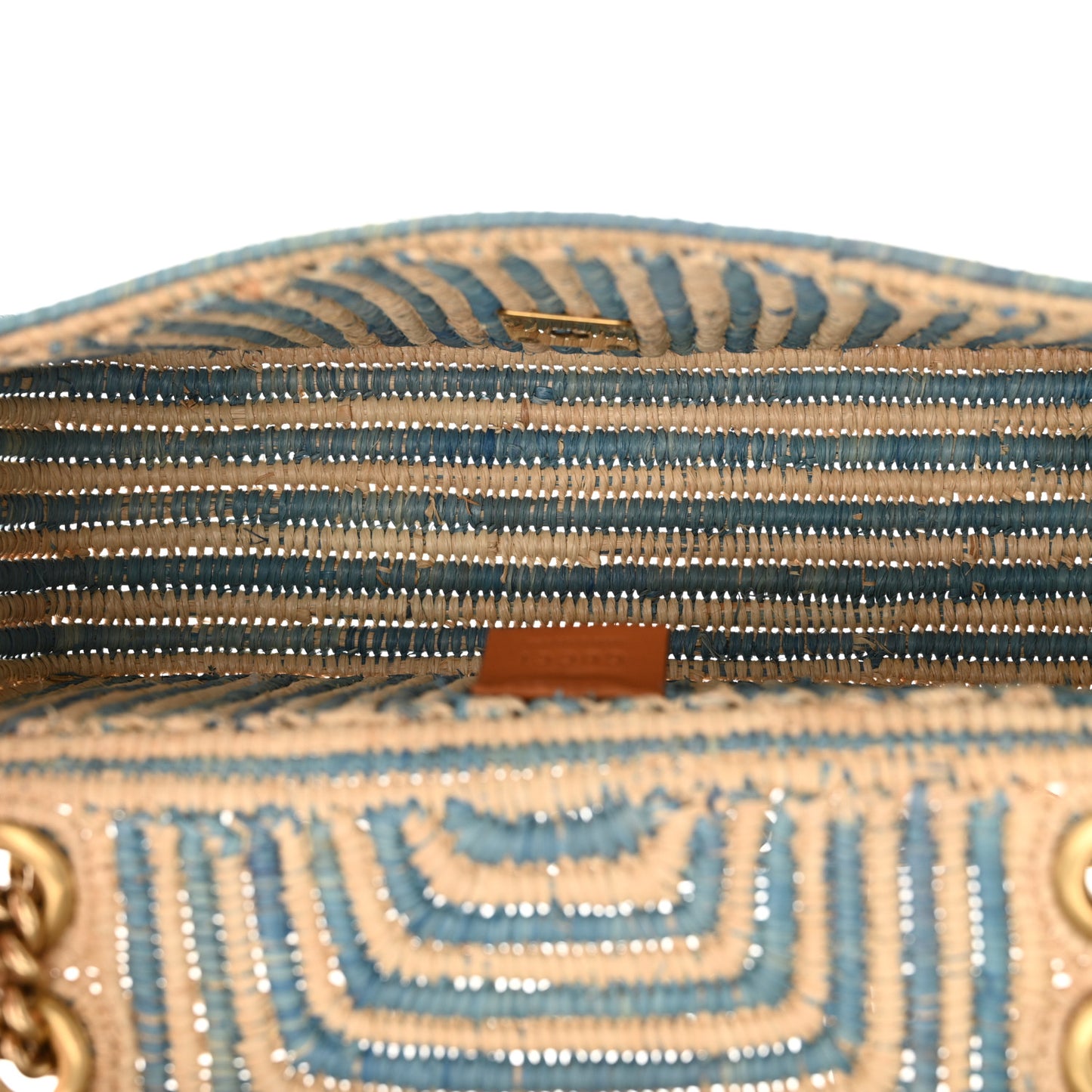 Raffia Woven Small GG Marmont Shoulder Bag Natural Light Blue