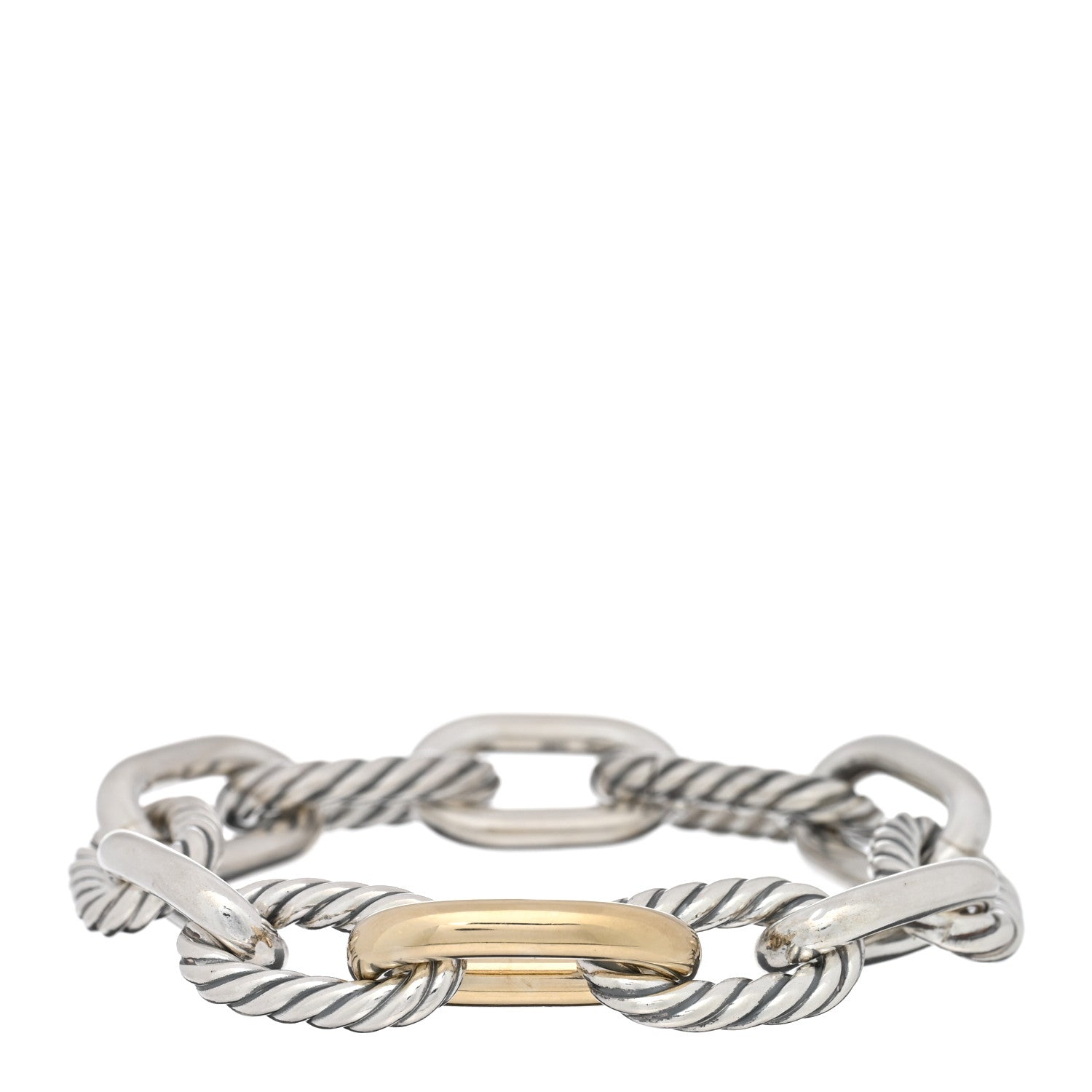 David Yurman Sterling Silver 18K Yellow Gold 13.5mm Large Madison Cable Link Bracelet 1 of 3
