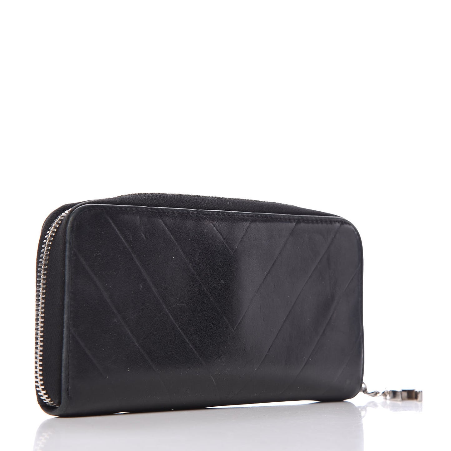 Lambskin Chevron Quilted CC Zip Around Wallet Black