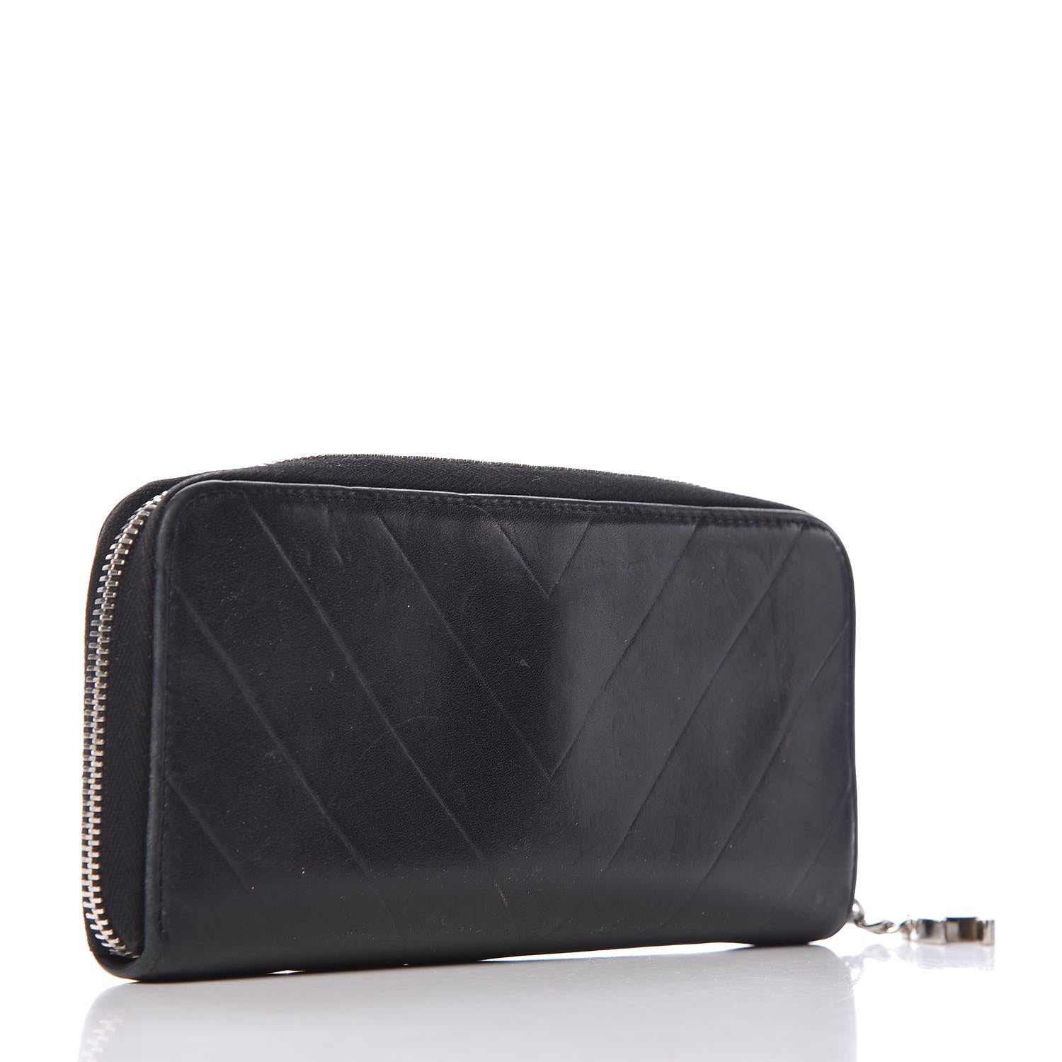 Chanel Lambskin Chevron Quilted CC Zip Around Wallet Black 3 of 14
