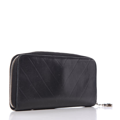 Chanel Lambskin Chevron Quilted CC Zip Around Wallet Black 3 of 14