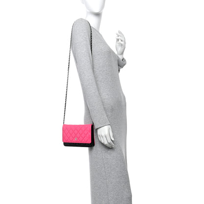 Chanel Patent Quilted Bi-Color Wallet On Chain WOC Pink Black 2 of 11