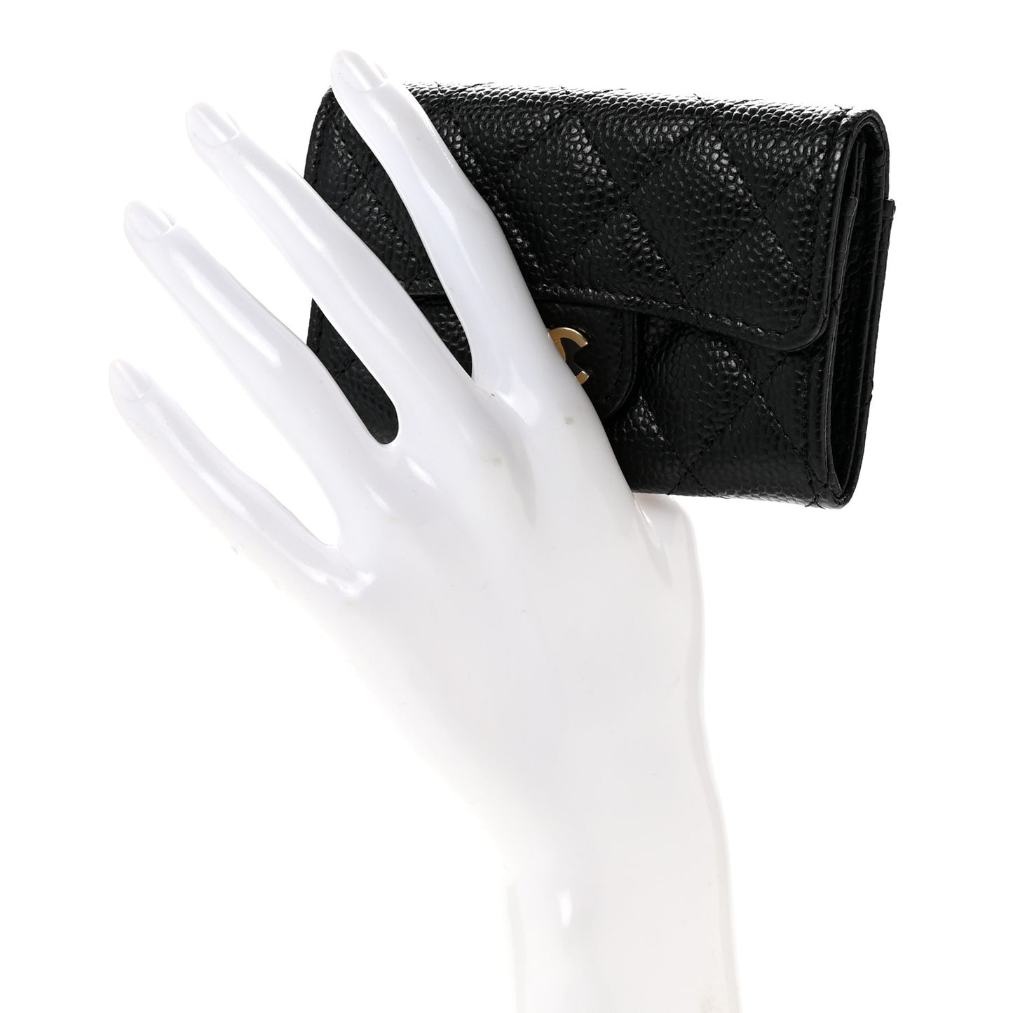 Caviar Quilted Flap Card Holder Wallet Black