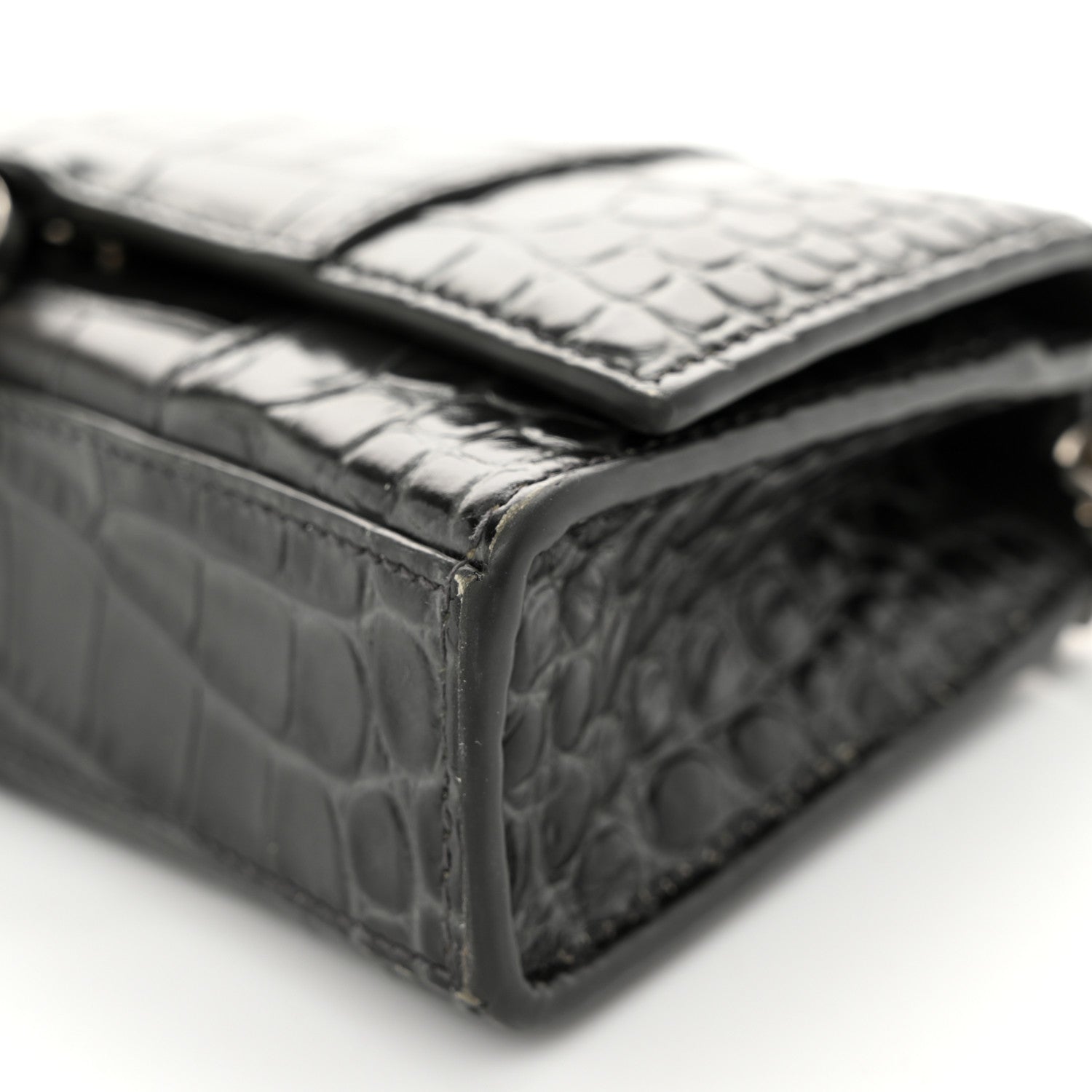 Balenciaga Shiny Calfskin Crocodile Embossed Hourglass Chain Bag Gris 10 of 11