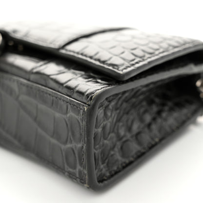 Balenciaga Shiny Calfskin Crocodile Embossed Hourglass Chain Bag Gris 10 of 11