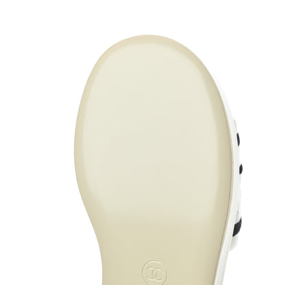 Chanel Lambskin Embroidered Logo Mules 37 Ivory Black 13 of 15