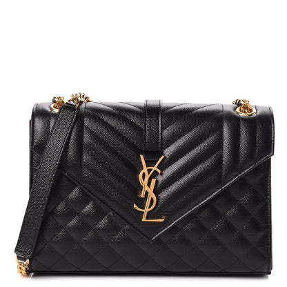 Saint Laurent Grain De Poudre Textured Mixed Matelasse Triquilt Medium Monogram Satchel Black 1 of 10