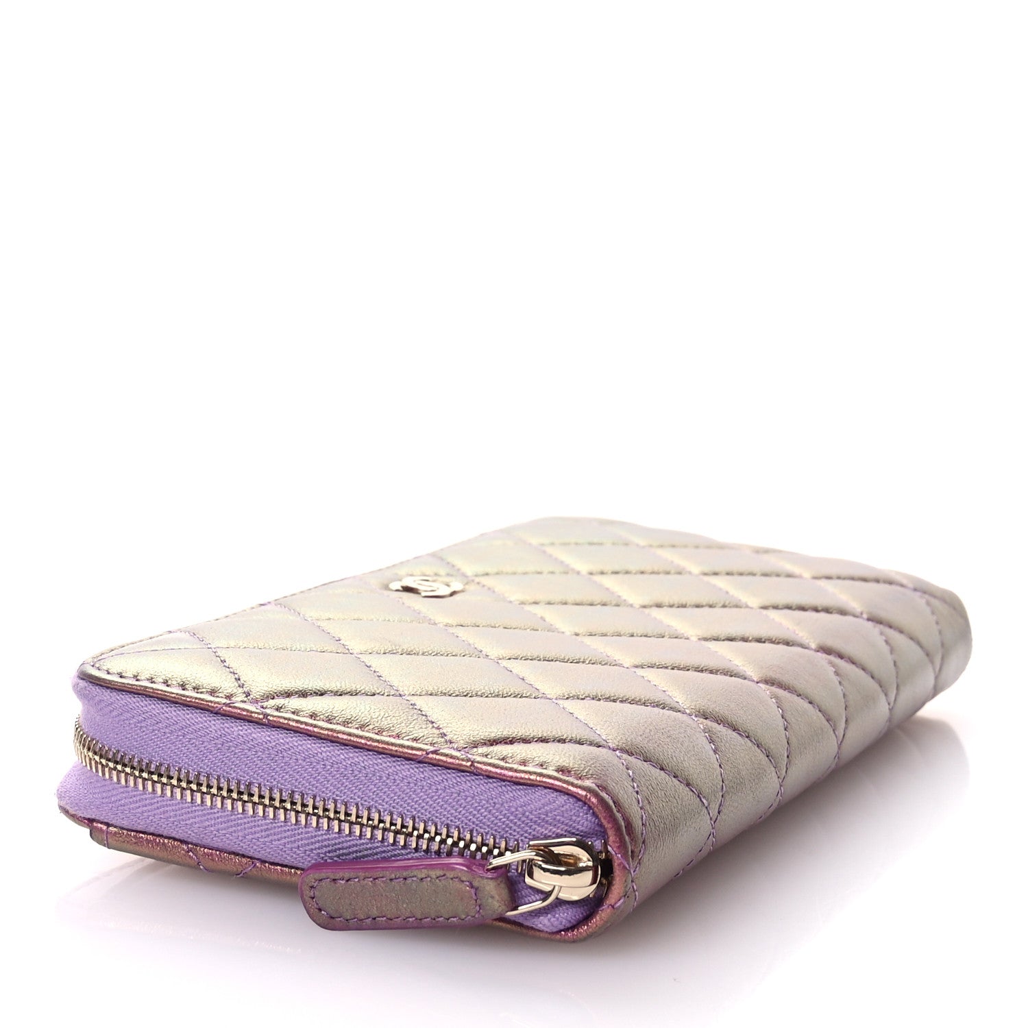 Chanel Iridescent Lambskin Quilted Large Gusset Zip Around Wallet Purple 4 of 9
