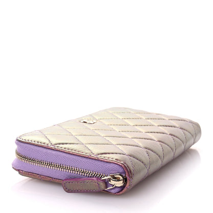 Chanel Iridescent Lambskin Quilted Large Gusset Zip Around Wallet Purple 4 of 9