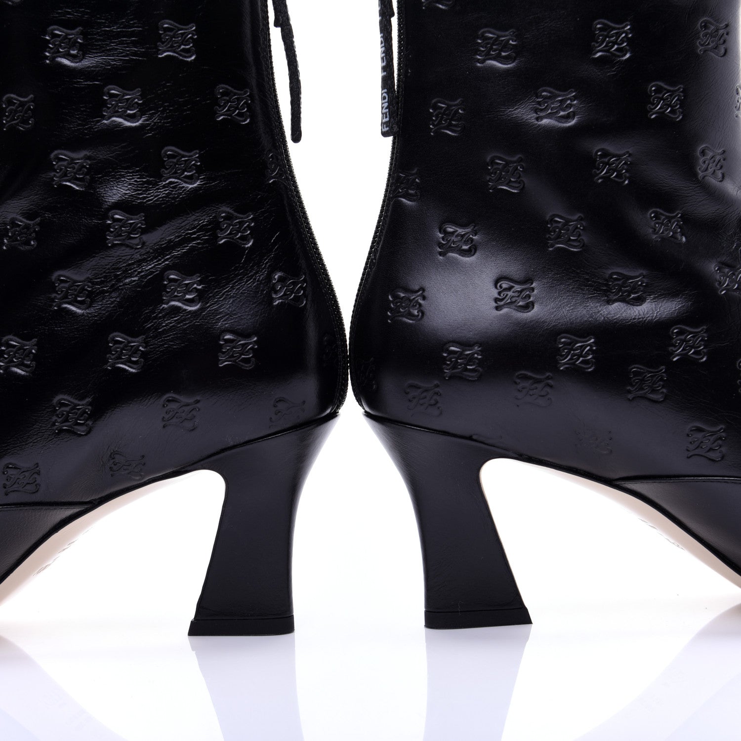 Fendi Vitello Karligraphy Embossed FFreedom Ankle Boots 39 Black 12 of 13