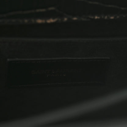 Saint Laurent Calfskin Crocodile Embossed Medium Monogram Sunset Dark Green 7 of 12