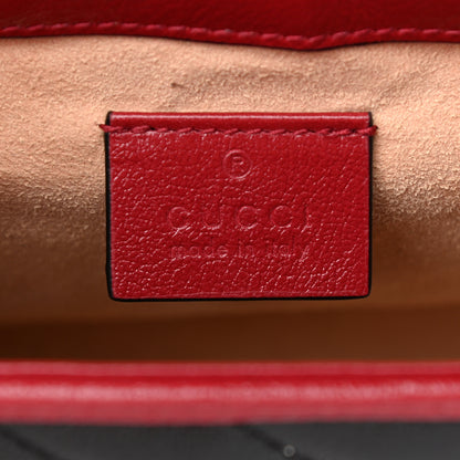 Gucci Vintage Effect Calfskin Matelasse Diagonal Mini Torchon GG Marmont Top Handle Shoulder Bag Black Romantic Cherry 6 of 10