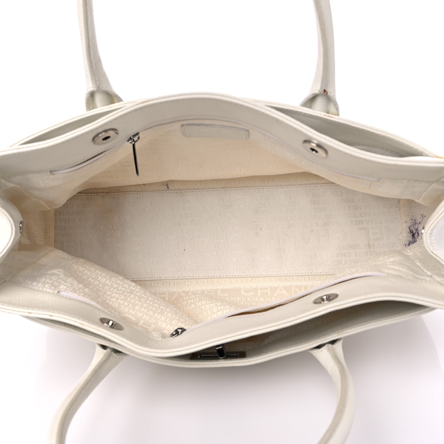 Calfskin Mademoiselle Lock Cerf Executive Shopper Tote White