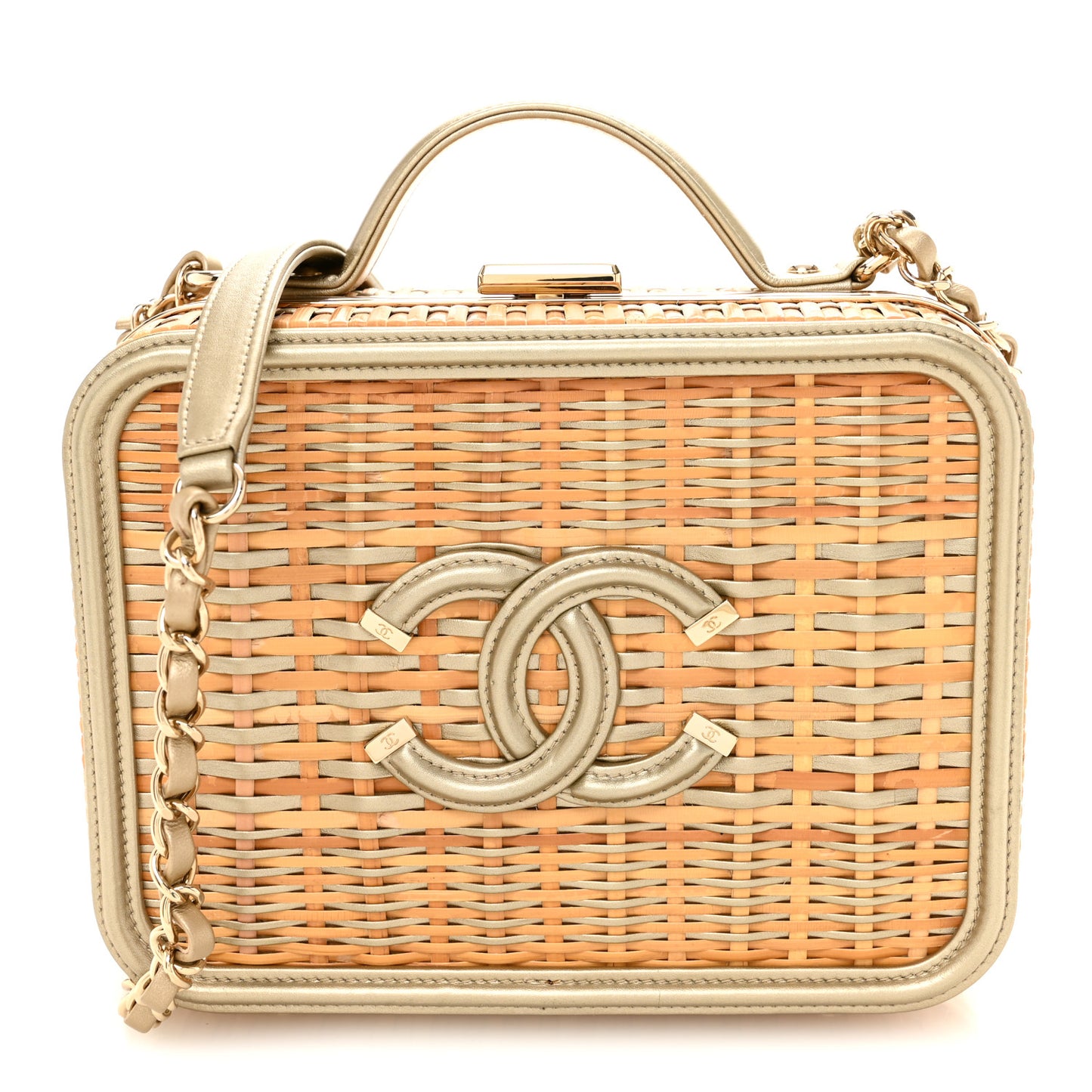 Raffia Calfskin Medium CC Filigree Vanity Case Gold