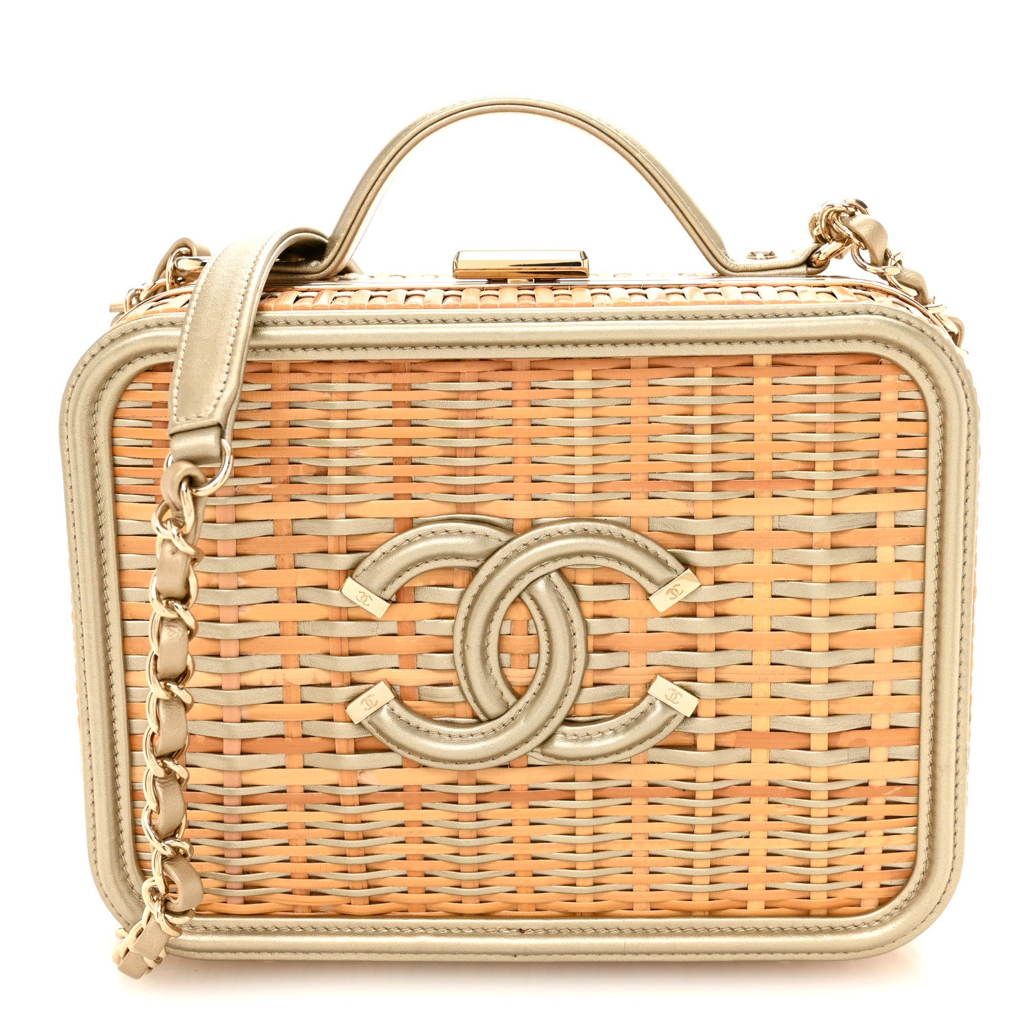 Chanel Raffia Calfskin Medium CC Filigree Vanity Case Gold 1 of 11