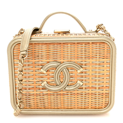 Chanel Raffia Calfskin Medium CC Filigree Vanity Case Gold 1 of 11