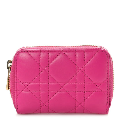 Christian Dior Lambskin Cannage Mini Lady Dior Zip Portemonnaie Rani Pink 1 of 7