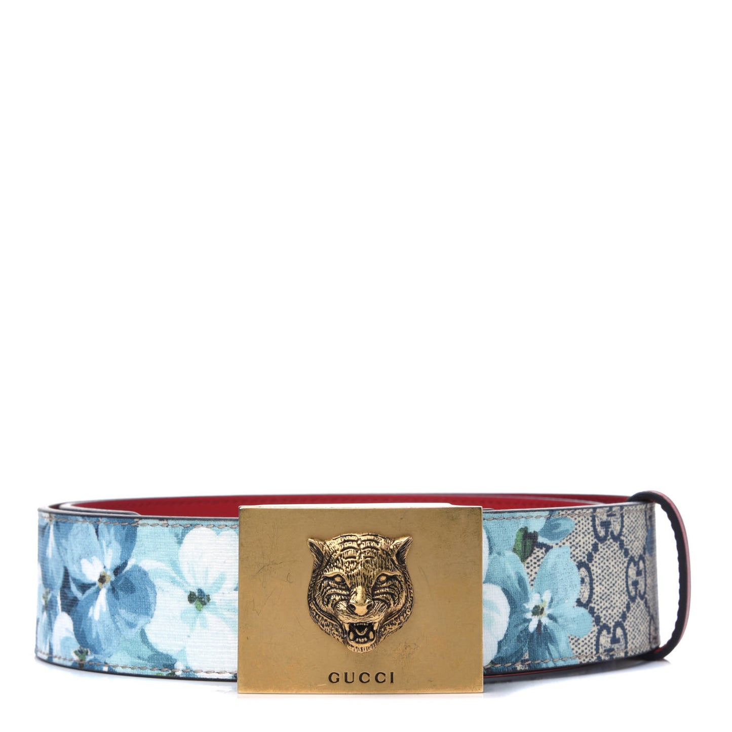 GG Plus Monogram Blooms Plaque Belt 80 32 Blue