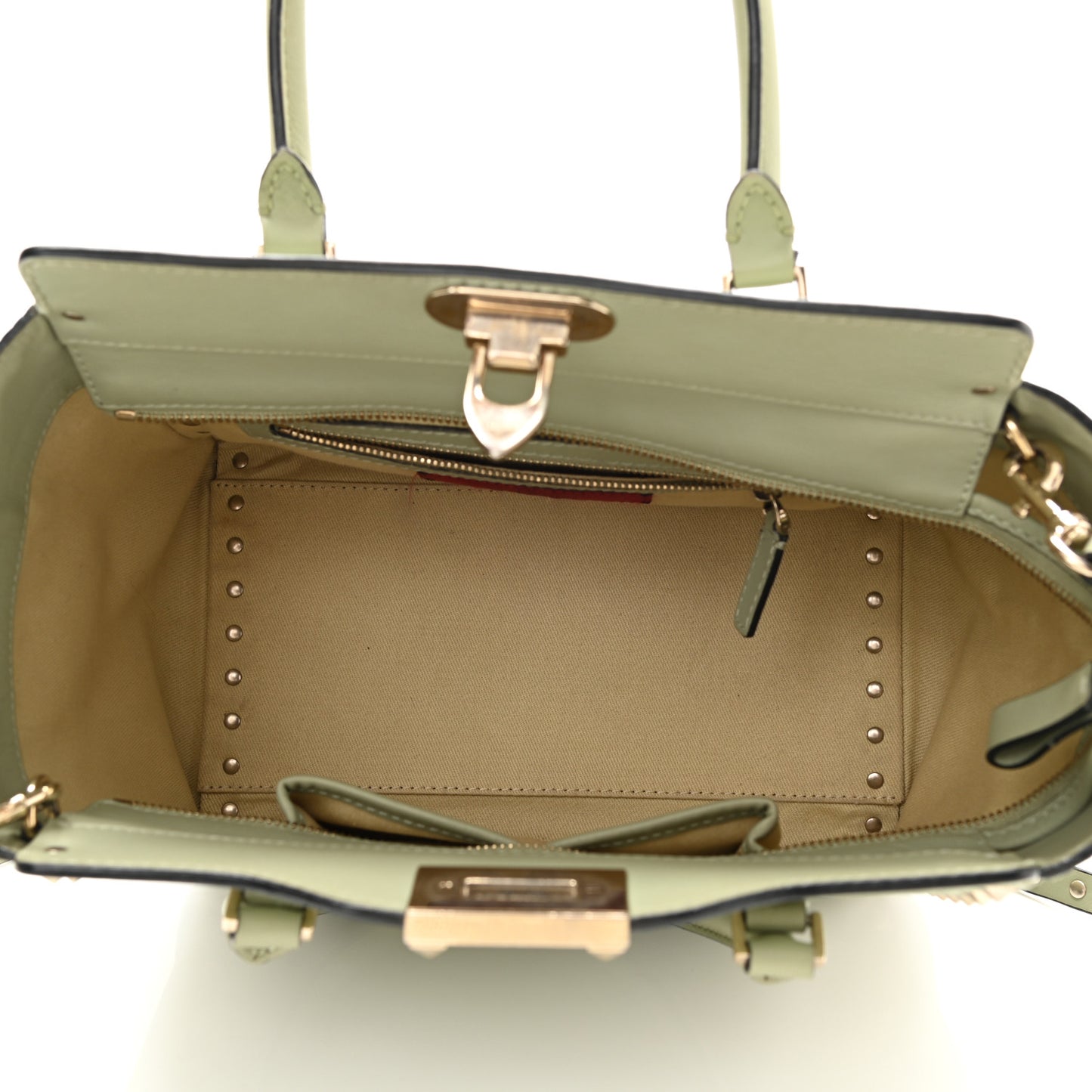 Vitello Small Rockstud Double Handle Tote Green Tea Sorbet
