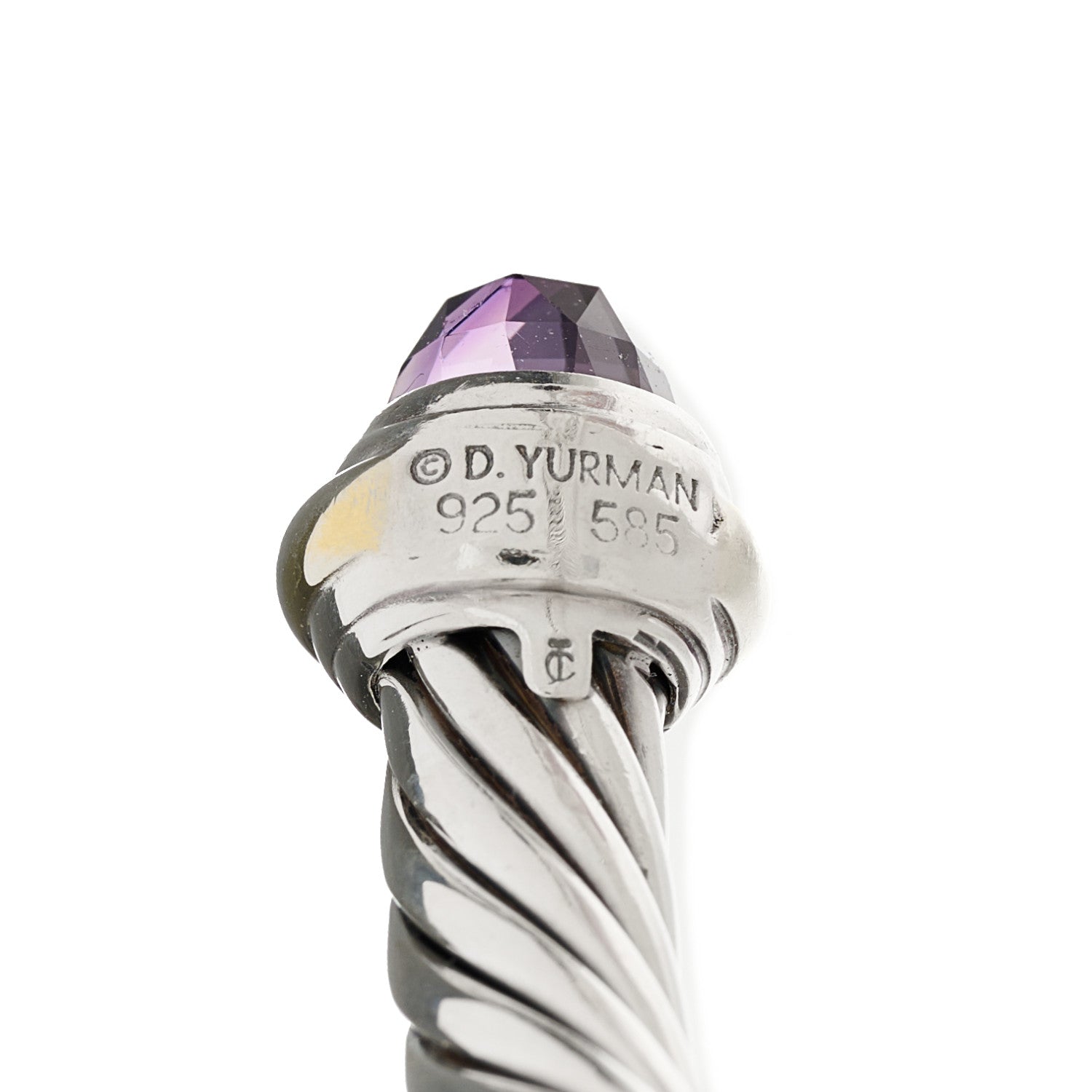 David Yurman Sterling Silver 14K Yellow Gold Amethyst 7mm Cable Classics Bracelet 3 of 3