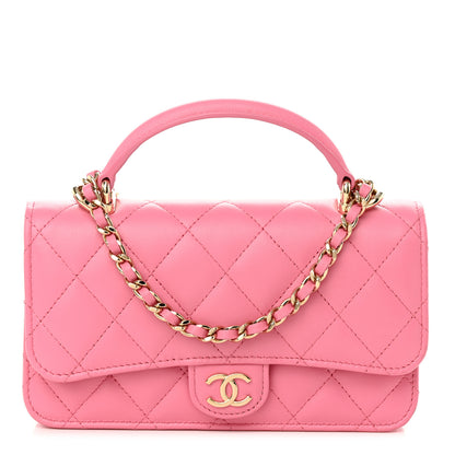Chanel Lambskin Quilted Flap Phone Holder With Chain Pink 1 of 12