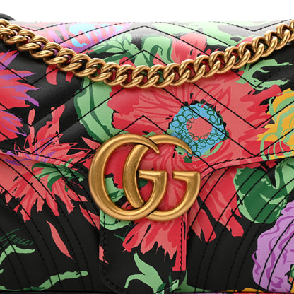 Gucci X KEN SCOTT Calfskin Matelasse Floral Small GG Marmont Shoulder Bag Black 9 of 11