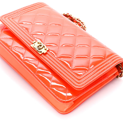 Chanel Patent Calfskin Quilted Boy Wallet On Chain WOC Orange 11 of 11