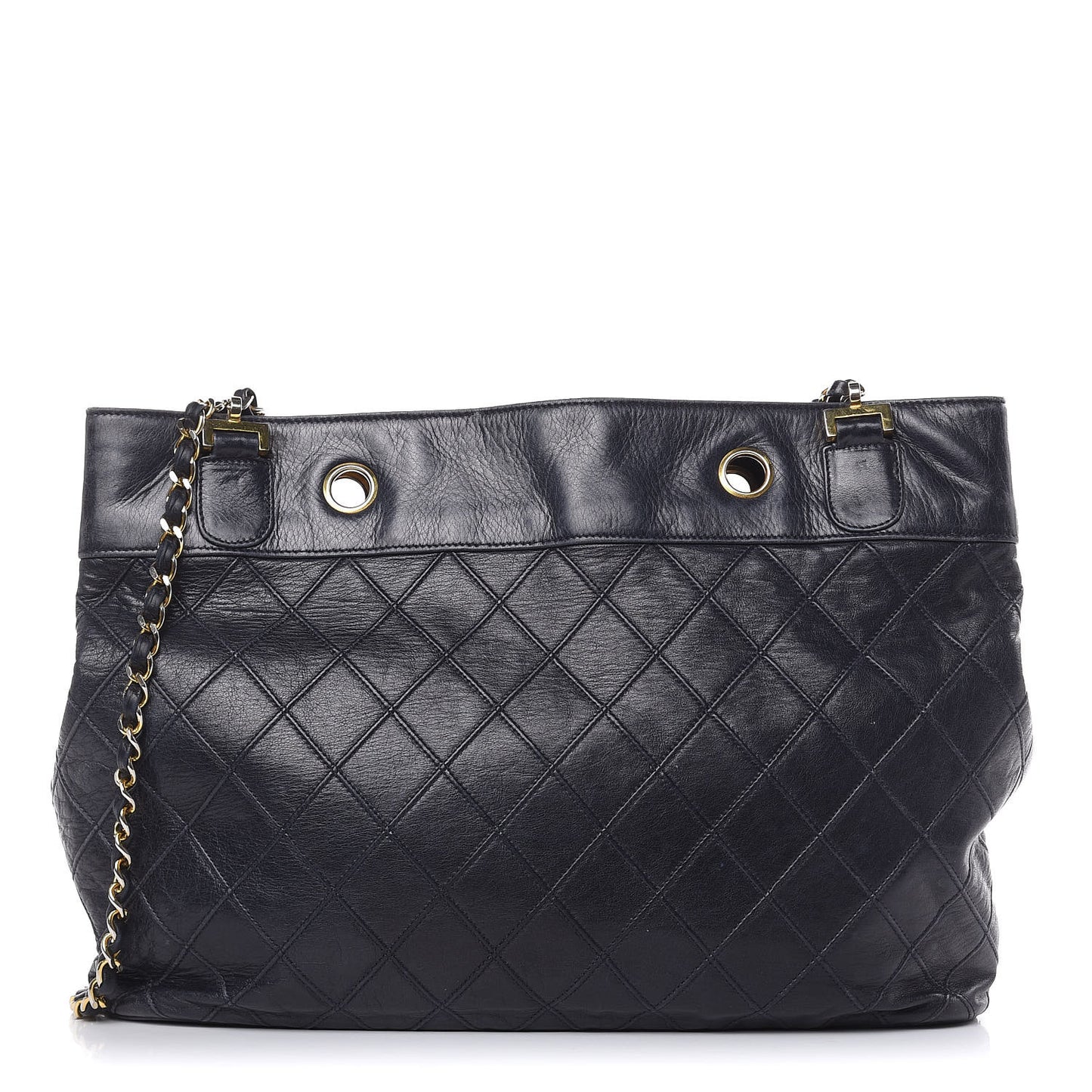 Lambskin Stitched Shopper Tote Navy