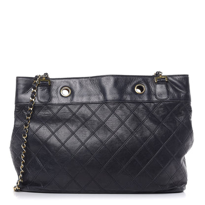 Chanel Lambskin Stitched Shopper Tote Navy 1 of 19