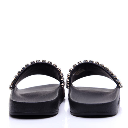 Gucci Calfskin Crystal Embellished Web Slide Sandals 38 Blue Red 5 of 12