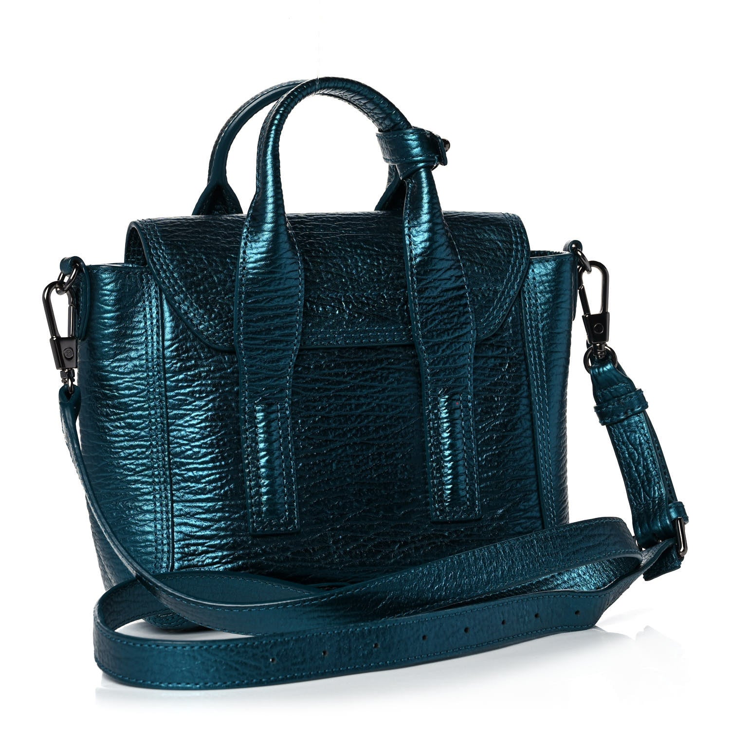3.1 Phillip Lim Metallic Textured Calfskin Mini Pashli Satchel Turquoise 3 of 14