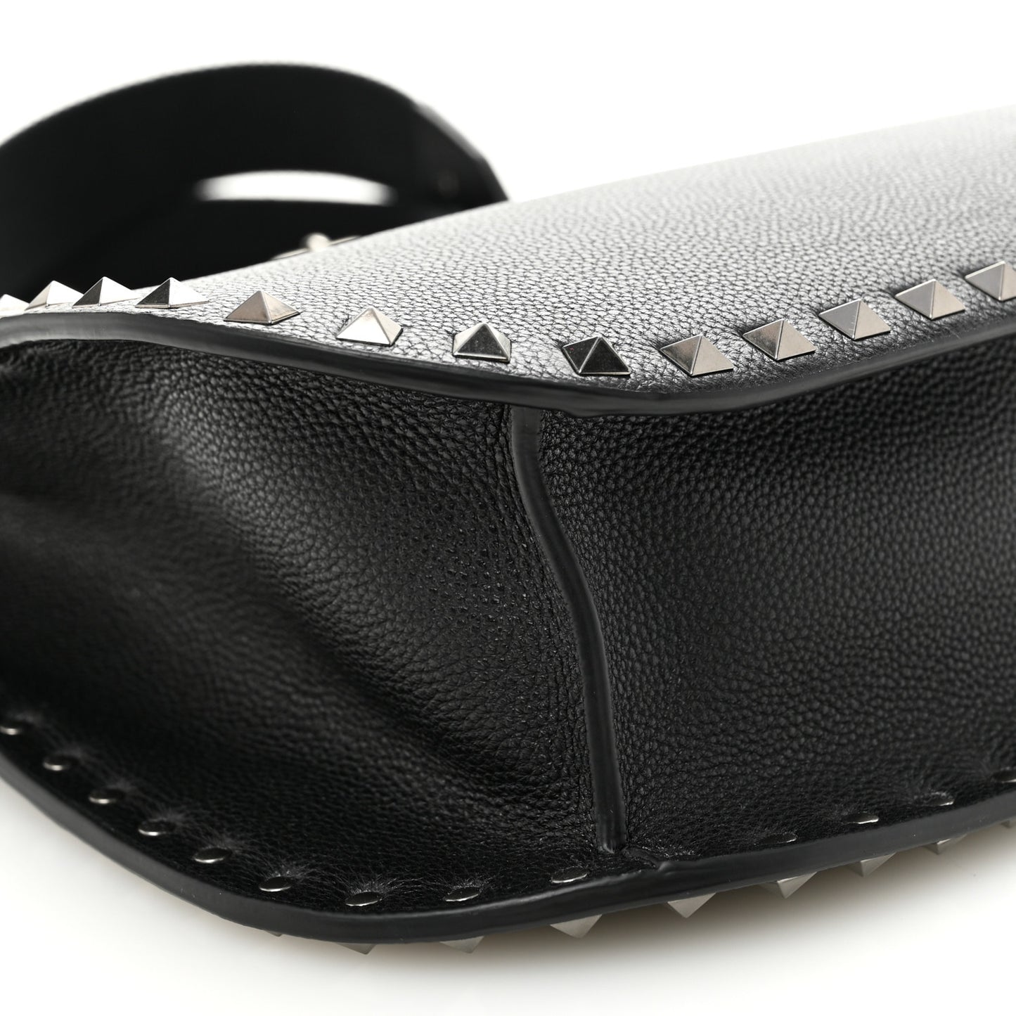 Grained Calfskin Rockstud Hobo Shoulder Bag Black